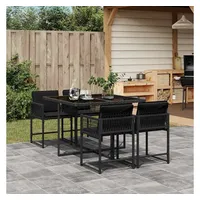 VidaXL 5-tlg. Garten-Essgruppe mit Kissen Schwarz Poly Rattan