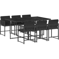 VidaXL 7-tlg. Garten-Essgruppe mit Kissen Schwarz Poly Rattan