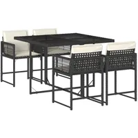 VidaXL 5-tlg. Garten-Essgruppe mit Kissen Schwarz Poly Rattan