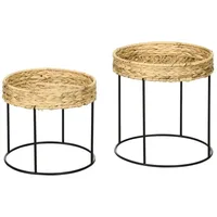 Homcom 2er-Set Couchtisch, Beistelltisch Kaffeetisch im Boho-Stil, aus Wasserhyazinthe