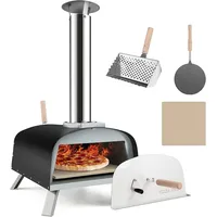 Goplus Pizzaofen Outdoor, Holzofen mit 33 cm Pizzastein, Schaufel,