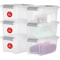 Iris Ohyama Aufbewahrungsboxen mit Deckel, 5L, 6er-Set, Silber, Sicherer
