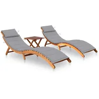 VidaXL Sonnenliegen 2 Stk. mit Tisch und Auflagen Massivholz