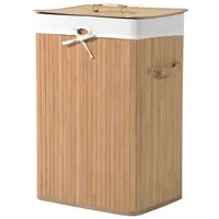 Homcom Wäschekorb mit Deckel Segeltuchsack Bambus Faltbar 72L Natur