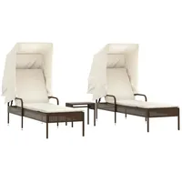VidaXL Sonnenliegen 2 Stk. mit Dach und Tisch Braun