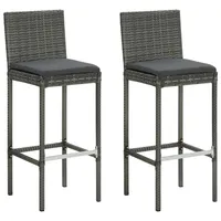 VidaXL Garten-Barhocker mit Kissen 2 Stk. Grau Poly Rattan