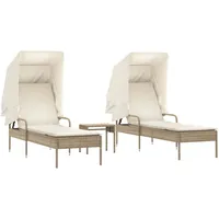 VidaXL Sonnenliegen 2 Stk. mit Dach und Tisch Beige