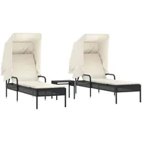 VidaXL Sonnenliegen 2 Stk. mit Dach und Tisch Schwarz