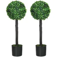 Homcom Künstliche Pflanzen, 2er-Set UV-beständige Zimmerpflanze, 60 cm Buchsbaum,