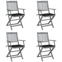 VidaXL Klappbare Gartenstühle 4 Stk. mit Sitzkissen Massivholz Akazie