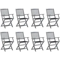 VidaXL Klappbare Gartenstühle 8 Stk. mit Kissen Massivholz Akazie