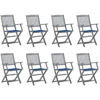 VidaXL Klappbare Gartenstühle 8 Stk. mit Kissen Massivholz Akazie