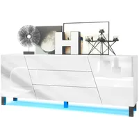 Vladon Sideboard, Weiß Hochglanz, Holzwerkstoff, 178x69.5x38.5 cm, Wohnzimmer, Kommoden