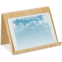 Relaxdays Tablet-Ständer aus Holz für Schreibtisch, Küche, Bett Braun