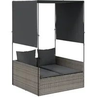 VidaXL Doppel-Sonnenliege mit Dach und Vorhängen Grau Poly Rattan