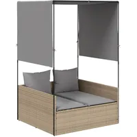 VidaXL Doppel-Sonnenliege mit Dach und Vorhängen Beige Poly Rattan