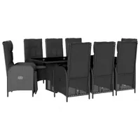 VidaXL 9-tlg. Garten-Essgruppe mit Kissen Schwarz Poly Rattan