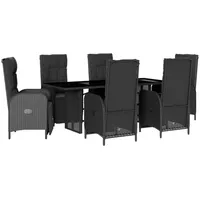 VidaXL 7-tlg. Garten-Essgruppe mit Kissen Schwarz Poly Rattan