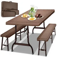 Tillvex tillvex® Bierzeltgarnitur Set braun Rattan klappbar Festzeltgarnitur Bierbankgarnitur