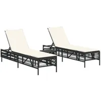 VidaXL Sonnenliegen 2 Stk. mit Tisch Schwarz Poly Rattan