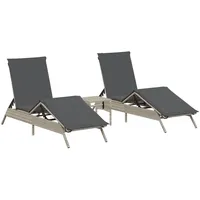 VidaXL Sonnenliegen 2 Stk. mit Tisch Hellgrau Poly Rattan