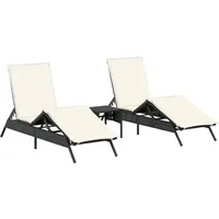 VidaXL Sonnenliegen 2 Stk. mit Tisch Schwarz Poly Rattan