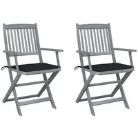VidaXL Klappbare Gartenstühle 2 Stk. mit Sitzkissen Massivholz Akazie