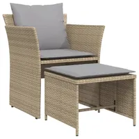 VidaXL Gartenstuhl mit Fußhocker Beige Poly Rattan