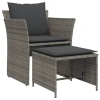 VidaXL Gartenstuhl mit Fußhocker Grau Poly Rattan