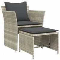 VidaXL Gartenstuhl mit Fußhocker Hellgrau Poly Rattan