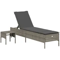 VidaXL Sonnenliege mit Tisch und Auflage Grau Poly Rattan