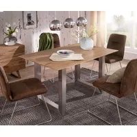 DeLife Esstisch Edge 140x90 Akazie Natur Edelstahl Breit Schweizer