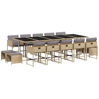 VidaXL 15-tlg. Garten-Essgruppe mit Kissen Beigemischung Poly Rattan