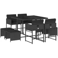 VidaXL 9-tlg. Garten-Essgruppe mit Kissen Schwarz Poly Rattan