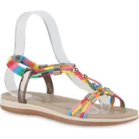 Stiefelparadies Damen Riemchensandalen in Rosa Blau Metallic