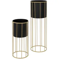ML-Design Blumenständer 2er Set, Schwarz-Gold, 21x46,7/24x70,5 cm, rund, Stahl,