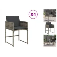 VidaXL Gartenstühle mit Kissen 4 Stk. Grau Poly Rattan
