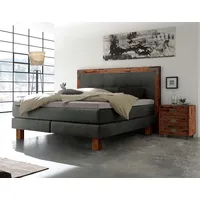 Hasena Boxspringbett Memphis, im Vintagelook, Massivholz-Umrandung, Tonnentaschen-Federkernmatratze
