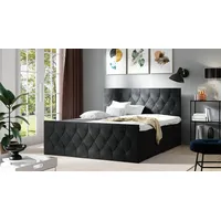Fun Möbel Boxspringbett Schlafzimmerbett PETROS 140x200cm Stoff Alova Schwarz