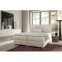 Fun Möbel Boxspringbett Schlafzimmerbett CAPRICE 200x200cm Stoff Beige inkl.