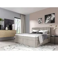Fun Möbel Boxspringbett Schlafzimmerbett LINNEA 200x220cm Stoff Beige inkl.