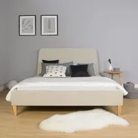 Homestyle4u Polsterbett 140x200 mit Lattenrost Beige Creme Doppelbett Stoffbett