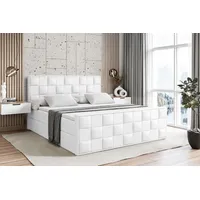 Altdecor Boxspringbett mit Matratze und Lattenrost, Boxbett, Weiß Hochglanz,