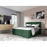 Fun Möbel Boxspringbett Schlafzimmerbett LINNEA 140x200cm Stoff Grün inkl.