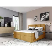 Fun Möbel Boxspringbett Schlafzimmerbett LINNEA 180x220cm Stoff Senf inkl.