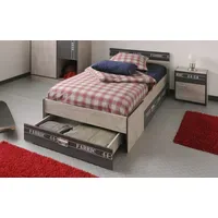 Parisot Bett mit Schubkästen und Nako "Fabric 3" Esche-grau