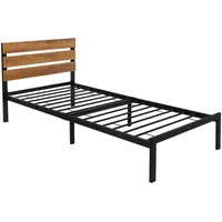 ML-Design Metallbett 90x200 cm mit Lattenrost mit Holz-Kopfteil Schwarz-Braun