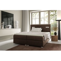 Fun Möbel Boxspringbett Schlafzimmerbett CAPRICE 180x200cm Stoff Braun inkl.