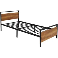 ML-Design Metallbett 90x200cm mit Lattenrost Holz-Kopf und Fußteil Schwarz-Braun
