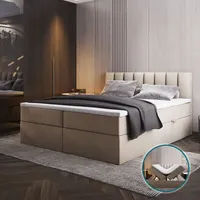 Trada Palermo Boxspringbett 140x200 mit Bettkästen H3 Matratze Hellbeige